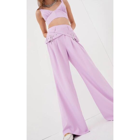 For Love & Lemons Dolls Kill Small Natasha Pant Belted Wide Leg High Rise Ab26 - Picture 2 of 9